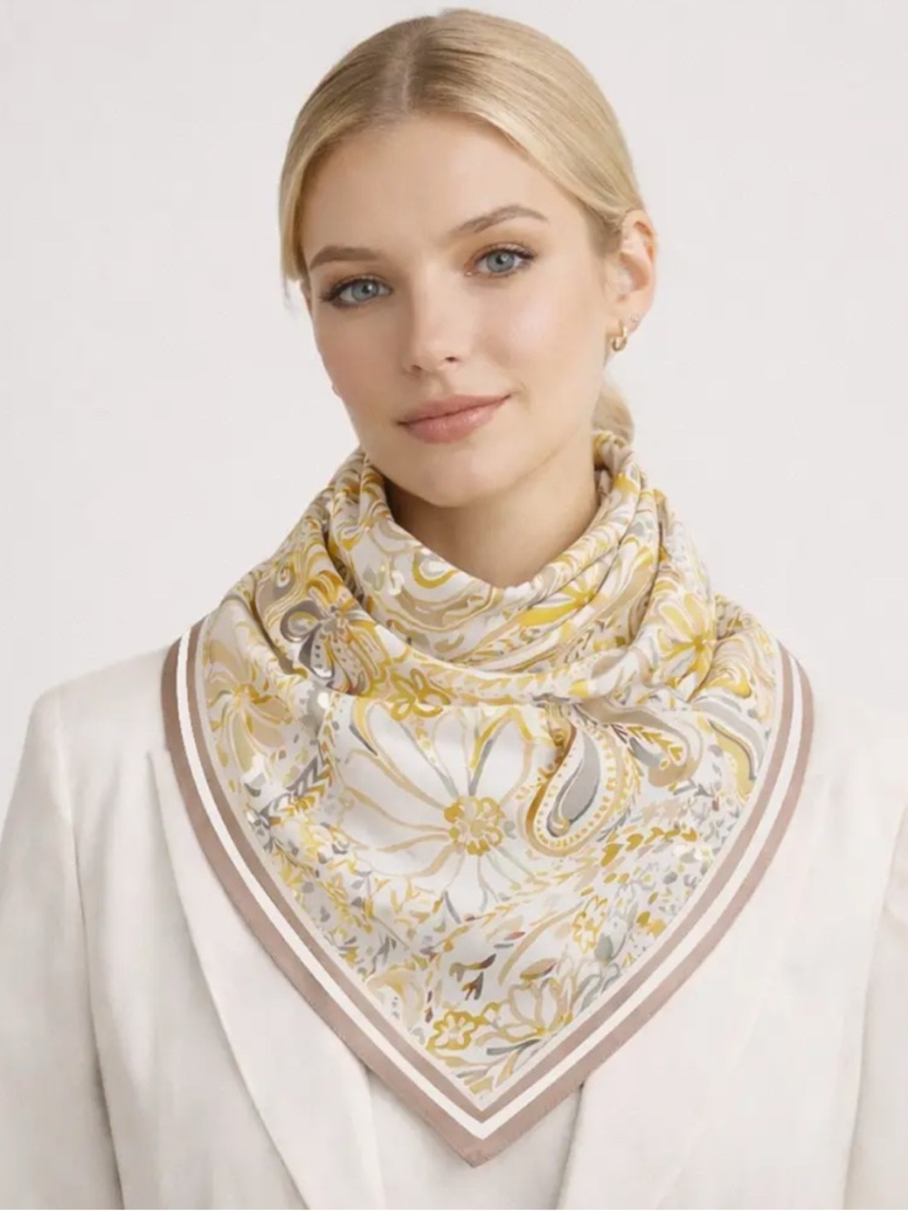 Floral Paisley Square Scarf in Yellow and Cream